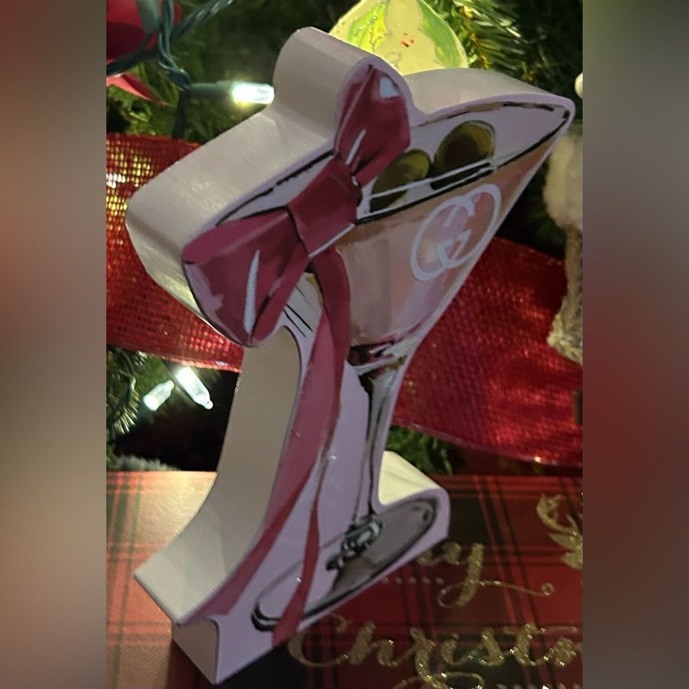 Gucci pink martini glass Painted Art New Years Christmas NWT - Picture 5 of 6